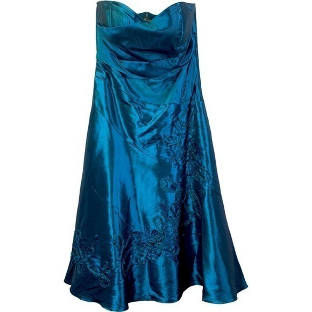 CAMILLE LA VIE Blue Beaded Strapless‎ Midi Formal Gown Dress